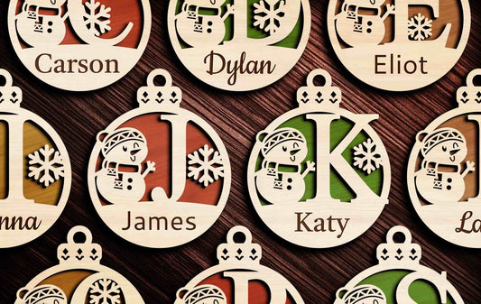 Monogram Snowman Christmas Ornament