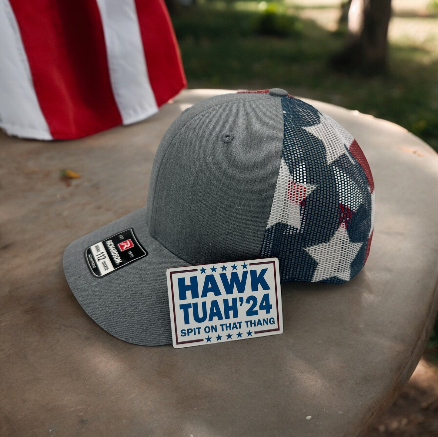 "Hawk Tuah" Stars & Stripes Richardson 112 Hat – The Ultimate Viral Sensation!