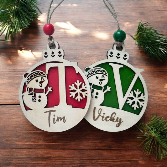 Monogram Snowman Christmas Ornament